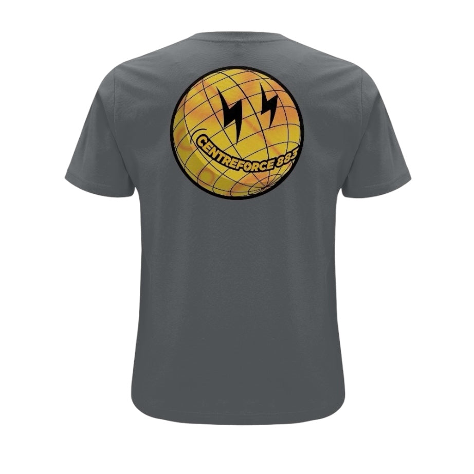 Anthracite Grey Centreforce Globe T-shirt - featuring large yellow and black smiley face Globe logo.