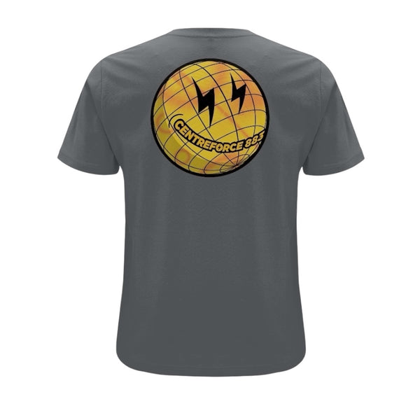Anthracite Grey Centreforce Globe T-shirt - featuring large yellow and black smiley face Globe logo.