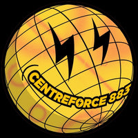 Centreforce radio yellow and black 'Globe' logo with smiley face.