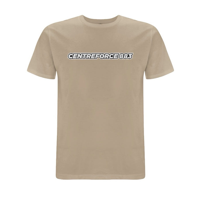 Centreforce Radio's 883 logo t-shirt. Printed across the chest in black and white on a Sand colour tee.