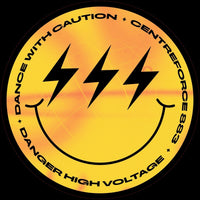 Centreforce radio yellow and black smiley logo.