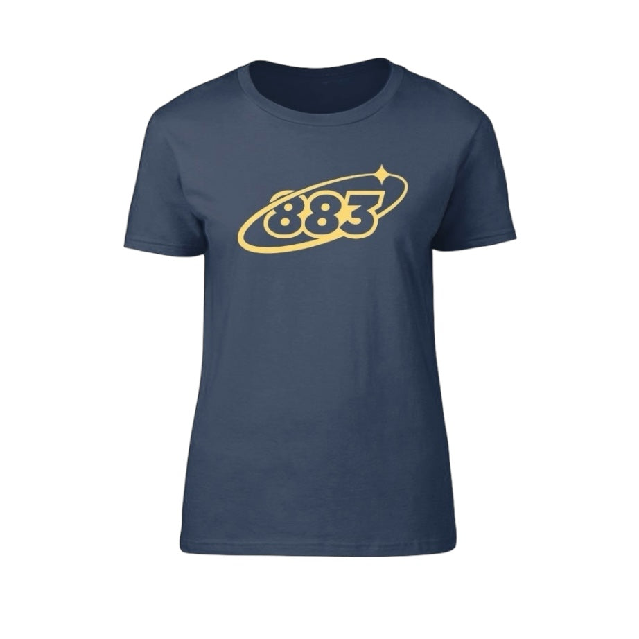 Centreforce Women's 883 Orbit Navy T-shirt with starry design front chest print in yellow.