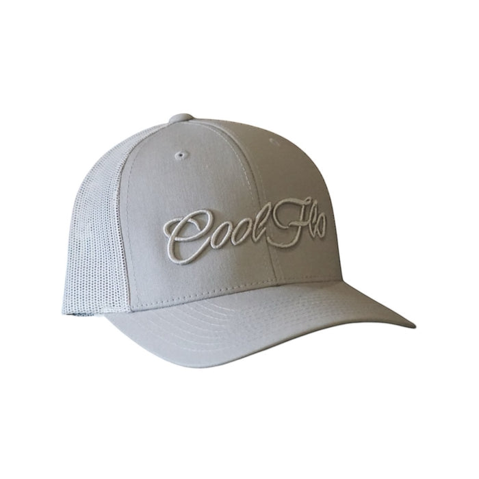 Cool Flo Silver-grey 3D script trucker cap with embroidered silver-grey high-build logo.