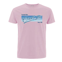 Cool Flo Freestyle Ride pink t-shirt with blue and white print.