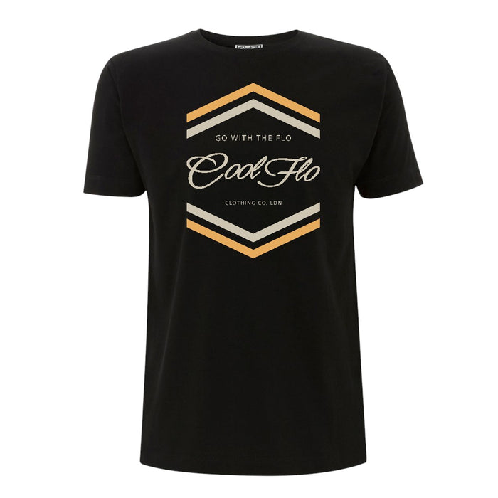 Cool Flo 'Go With The Flo' black t-shirt with a cream and golden-yellow chest print.