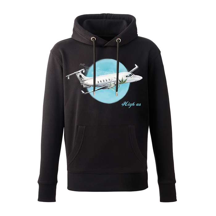 Leeroy Thornhill black hoody with 'High As' design, by Lena Thornhill, printed on the front.