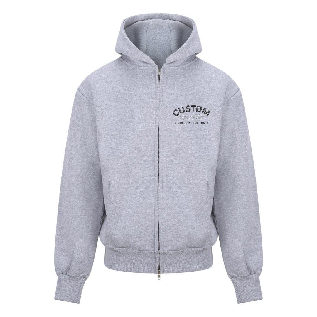 Cool Flo Custom Edition Heather Grey Zip Hoody with black and silver-grey left-chest embroidery.