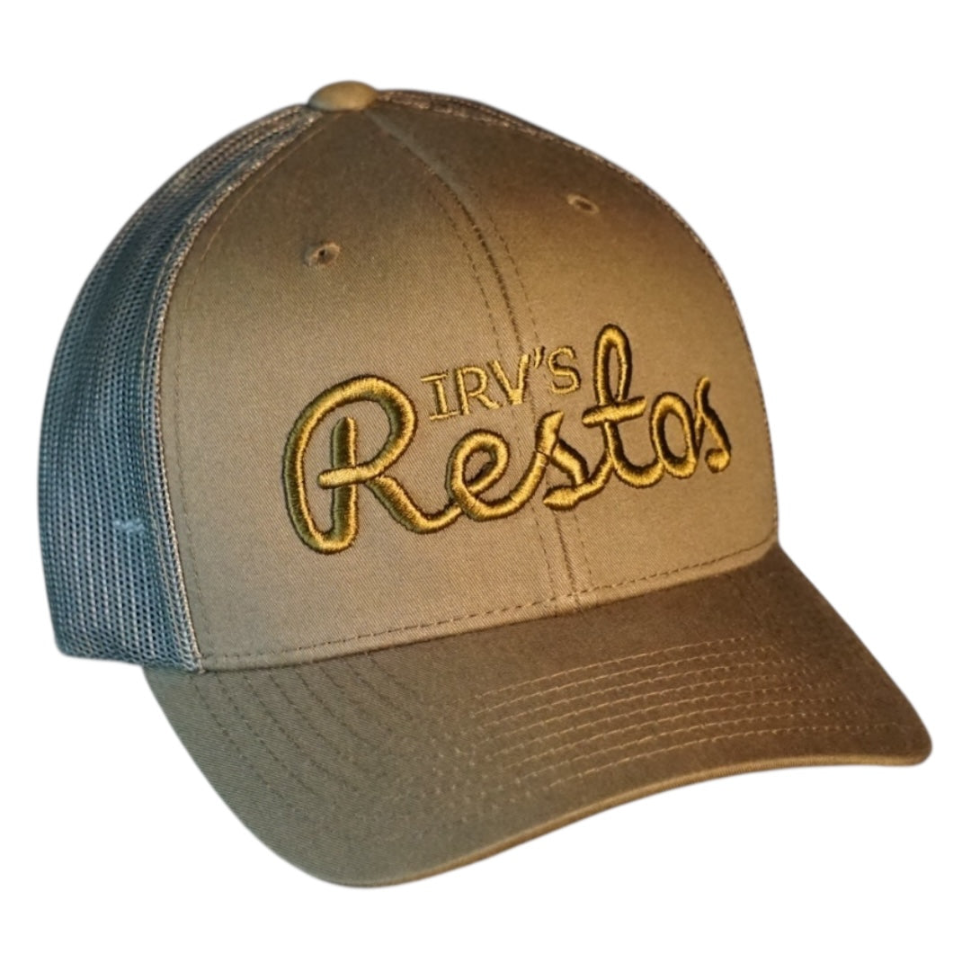 Buck trucker cap with tonal embroidered IRV's Restos logo - side view