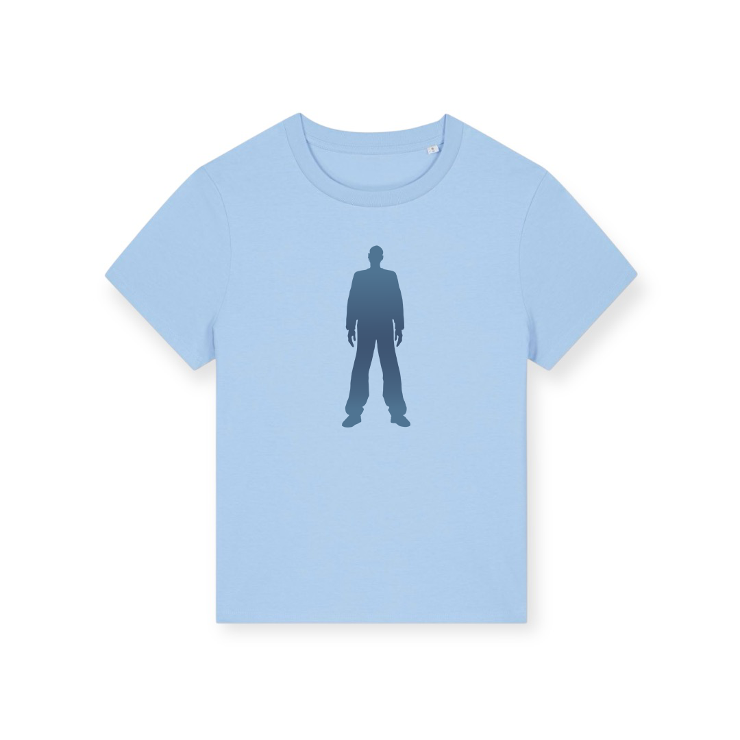 Leeroy Thornhill “logo” women's tee designed by Lena Thornhill.  Light blue T-shirt with a matching bold silhouette 'logo' printed on the front.