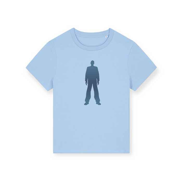 Leeroy Thornhill “logo” women's tee designed by Lena Thornhill.  Light blue T-shirt with a matching bold silhouette 'logo' printed on the front.