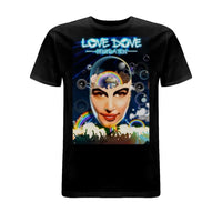 Psychedelic artwork from The Love Dove Generation featuring a rainbow-filled mind, dancefloor silhouettes, and cosmic imagery on a vibrant background.