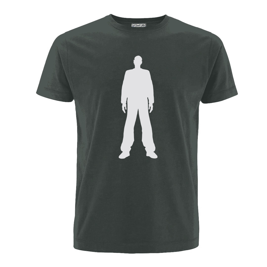 Leeroy Thornhill 'logo' designed by Lena Thornhill.  Anthracite grey tee with large white logo printed on the front.