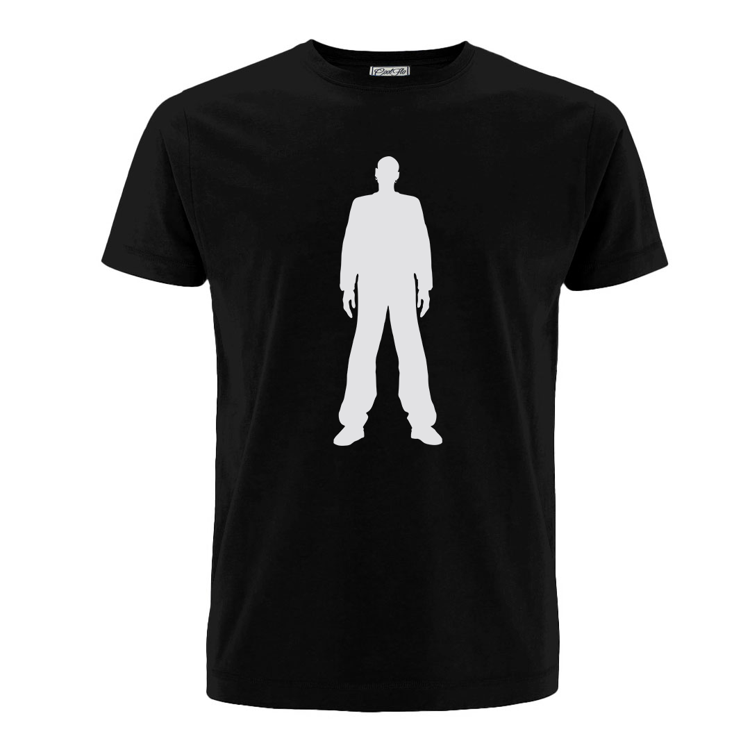 Leeroy Thornhill 'logo' designed by Lena Thornhill.  Black tee with large white logo printed on the front.