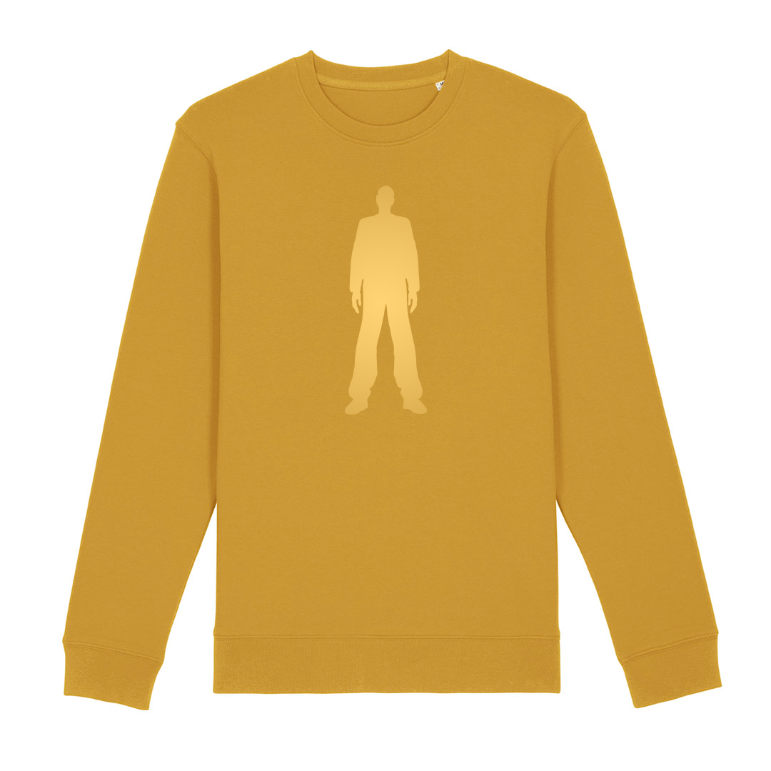 Ochre sweatshirt with large Leeroy Thornhill logo printed on the front.