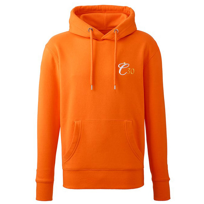 Orange hoody with Clockwork Orange C30 logo embroidered left-chest