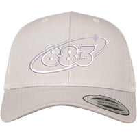Silver grey Centreforce trucker cap with white Orbit 883 embroidered logo - front view