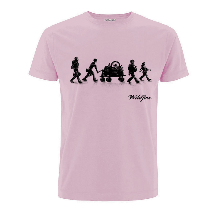 Leeroy Thornhill 'Shadows' t-shirt designed by Lena Thornhill. Pink tee with 'Shadows' design printed in black on front.