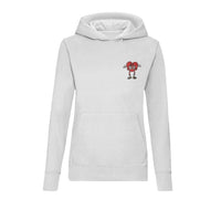 Centreforce That's the Way Love Is white women's hoody with embroidered red heart with wings logo on the left chest.