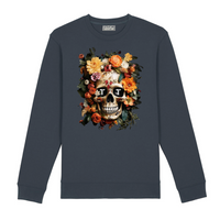 Tenacious 'Orange Flower Skull' anthracite sweatshirt with full colour design printed on the front.
