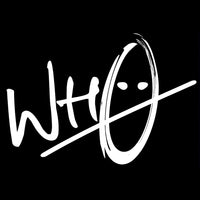 Close up of the Who Plays logo on the front of a black t-shirt.