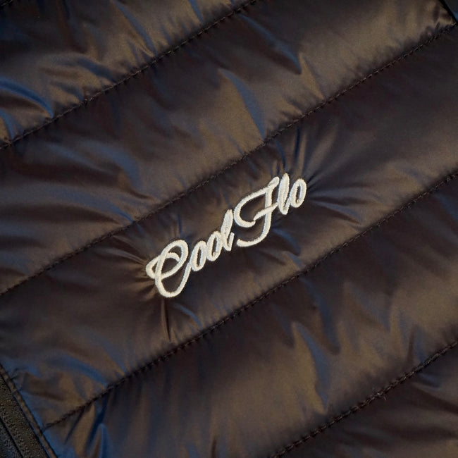 Cool Flo Navy Puffer Jacket - embroidery close-up
