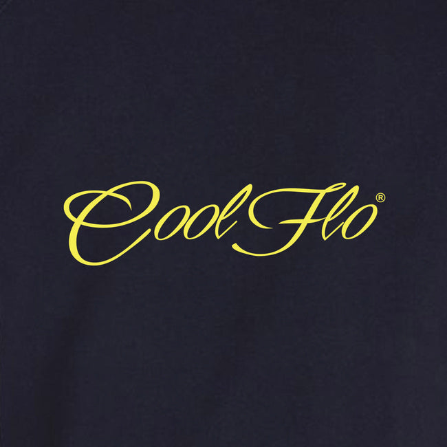 Classic Script Navy Cool Flo hoody - design close-up yellow logo