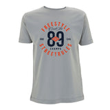 Cool Flo Grey Freestyle Champs t-shirt with red and black text.