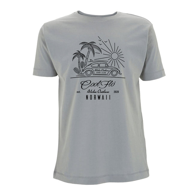 Cool Flo Outlaw Bug Sport Grey t-shirt (VW Beetle, palm trees and sun design).