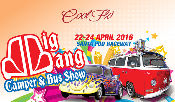 Cool Flo and Santa Pod Big Bang VW Camper and Bus event poster. 