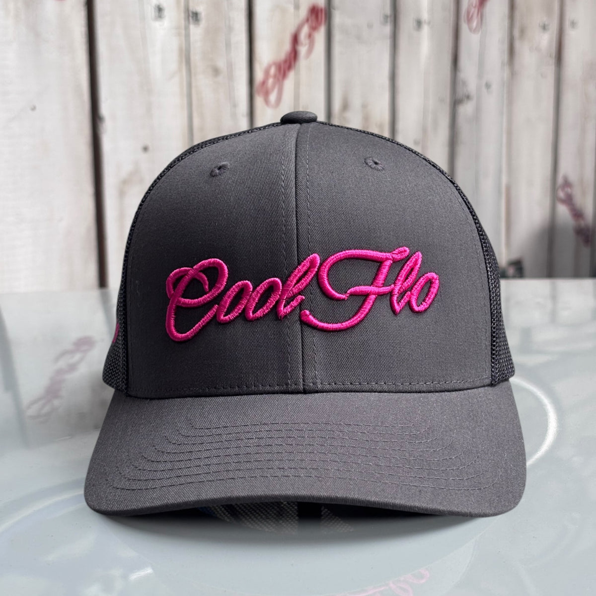 Cool Flo 3D Script Trucker Cap - Dark Grey/Pink