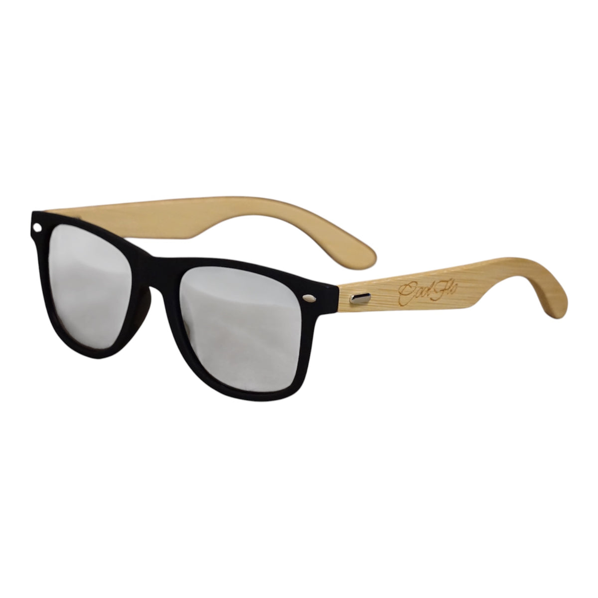 Cool Flo Bamboo Wayfarer Sunglasses - Silver Mirror