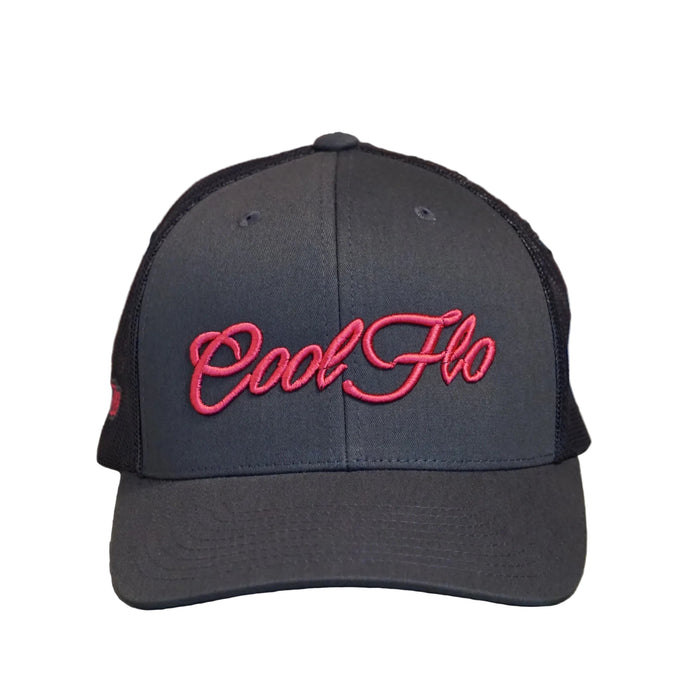 Cool Flo trucker cap in Black/Pink featuring a raised 3D embroidered Script logo and breathable mesh back panels - front 