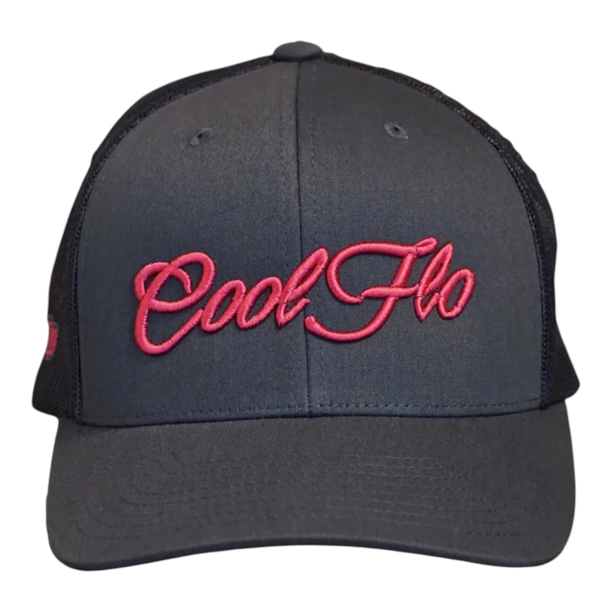 Cool Flo trucker cap in Black/Pink featuring a raised 3D embroidered Script logo and breathable mesh back panels - front 