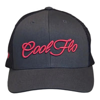 Cool Flo trucker cap in Black/Pink featuring a raised 3D embroidered Script logo and breathable mesh back panels - front 