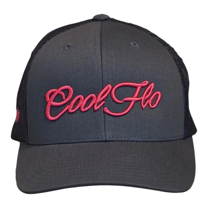 Cool Flo trucker cap in Black/Pink featuring a raised 3D embroidered Script logo and breathable mesh back panels - front 