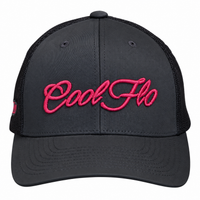 Cool Flo trucker cap in Black/Pink featuring a raised 3D embroidered Script logo and breathable mesh back panels - front.