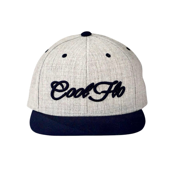 Cool Flo Heather and navy snapback cap with navy 3D embroidered logo.