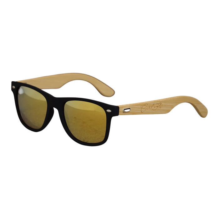 Cool Flo Bamboo Wayfarer Sunglasses - Yellow Mirror