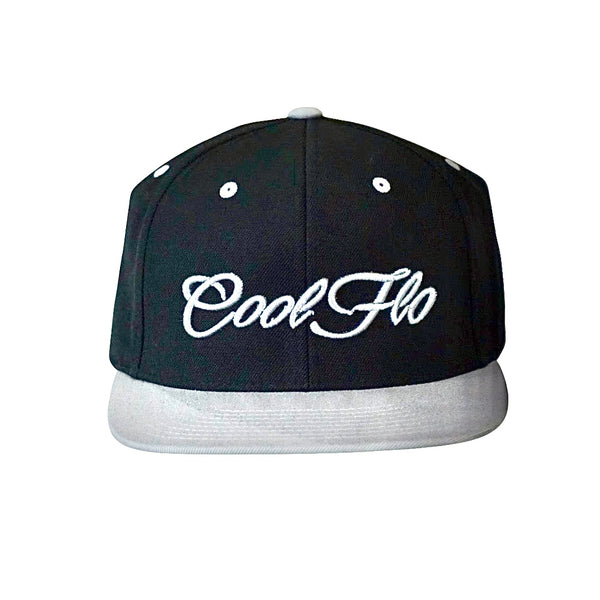 Cool Flo Black and Silver snapback cap with silver-grey 3D embroidery.