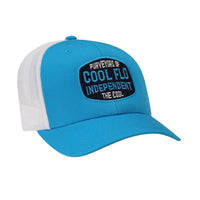 Cool Flo  Independent Turquoise and white trucker cap with embroidered badge design in complimentary colours.