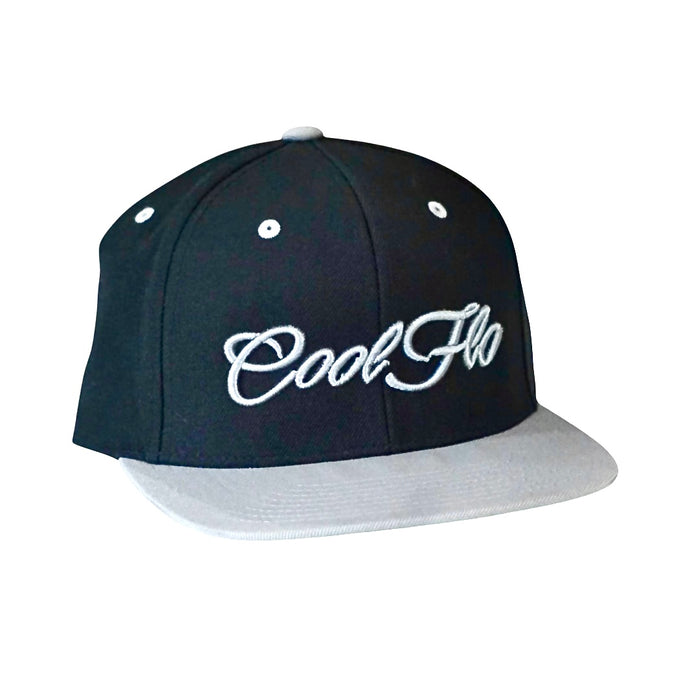 Cool Flo Black and Silver snapback cap with silver-grey 3D embroidery.