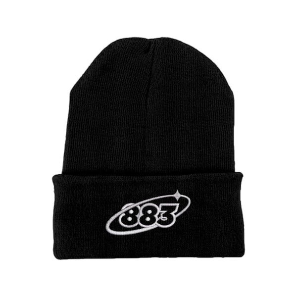 Centreforce black beanie hat with an embroidered Orbit 883 white logo on the cuff.