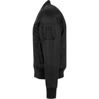 Centreforce black bomber jacket with white 883 Orbit logo embroiderd left chest. (Side view)