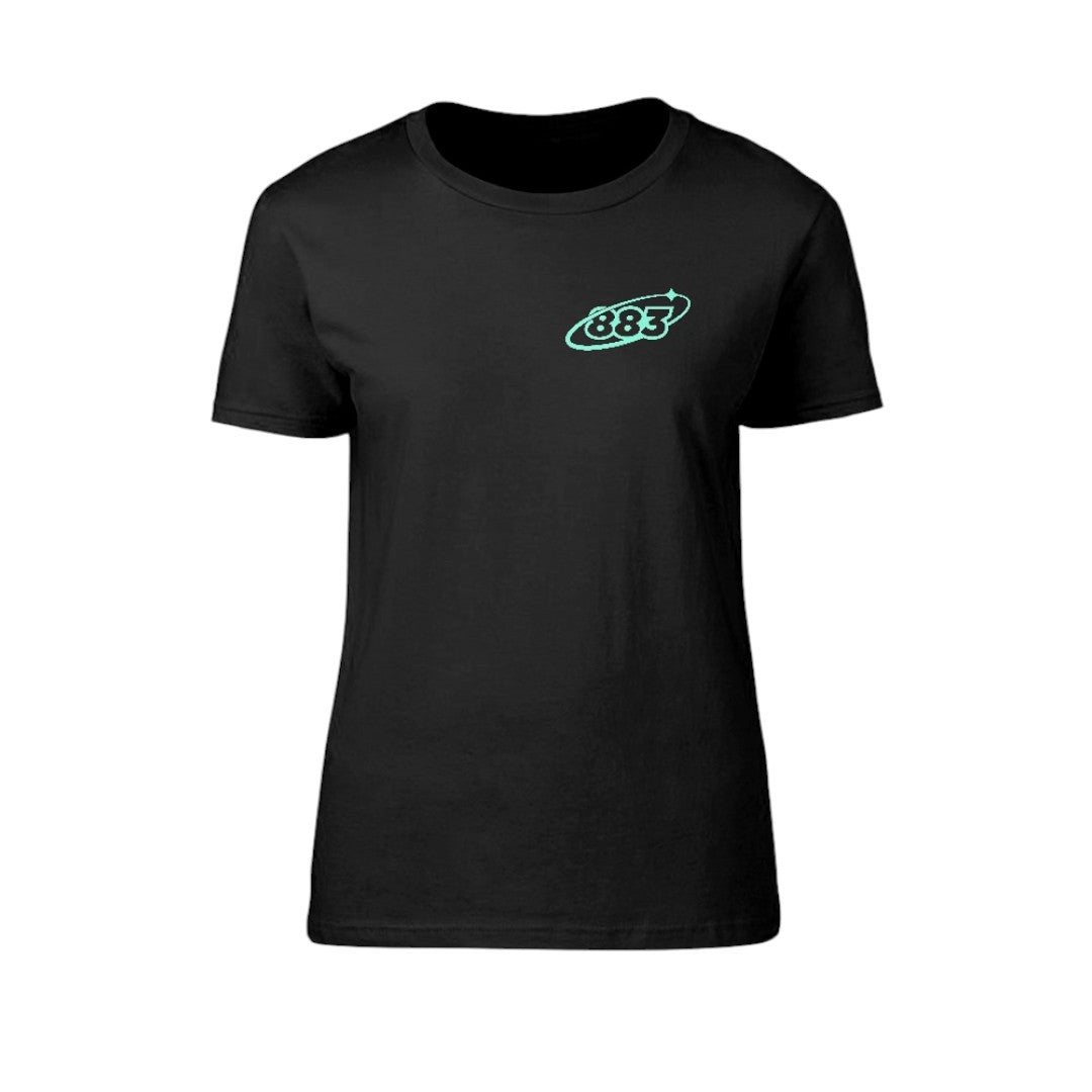 Centreforce black ladies t-shirt featuring a front left chest 883 Orbit logo on the left chest.