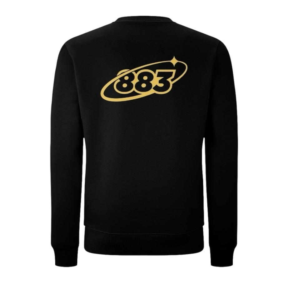 Black Centreforce sweatshirt with small yellow chest logo and large back print_back view