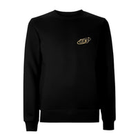 Black Centreforce sweatshirt with small yellow chest logo and large back print - front view.