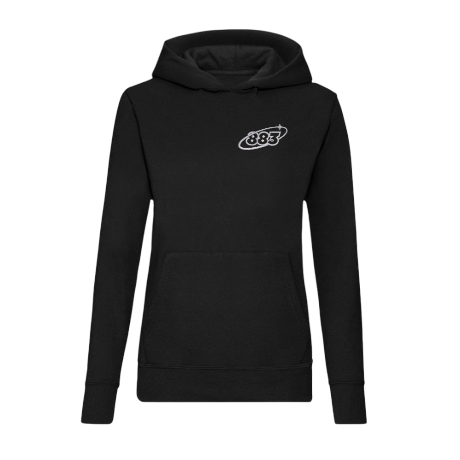 Centreforce black women's hoody with 883 Orbit logo embroidered on the left chest.