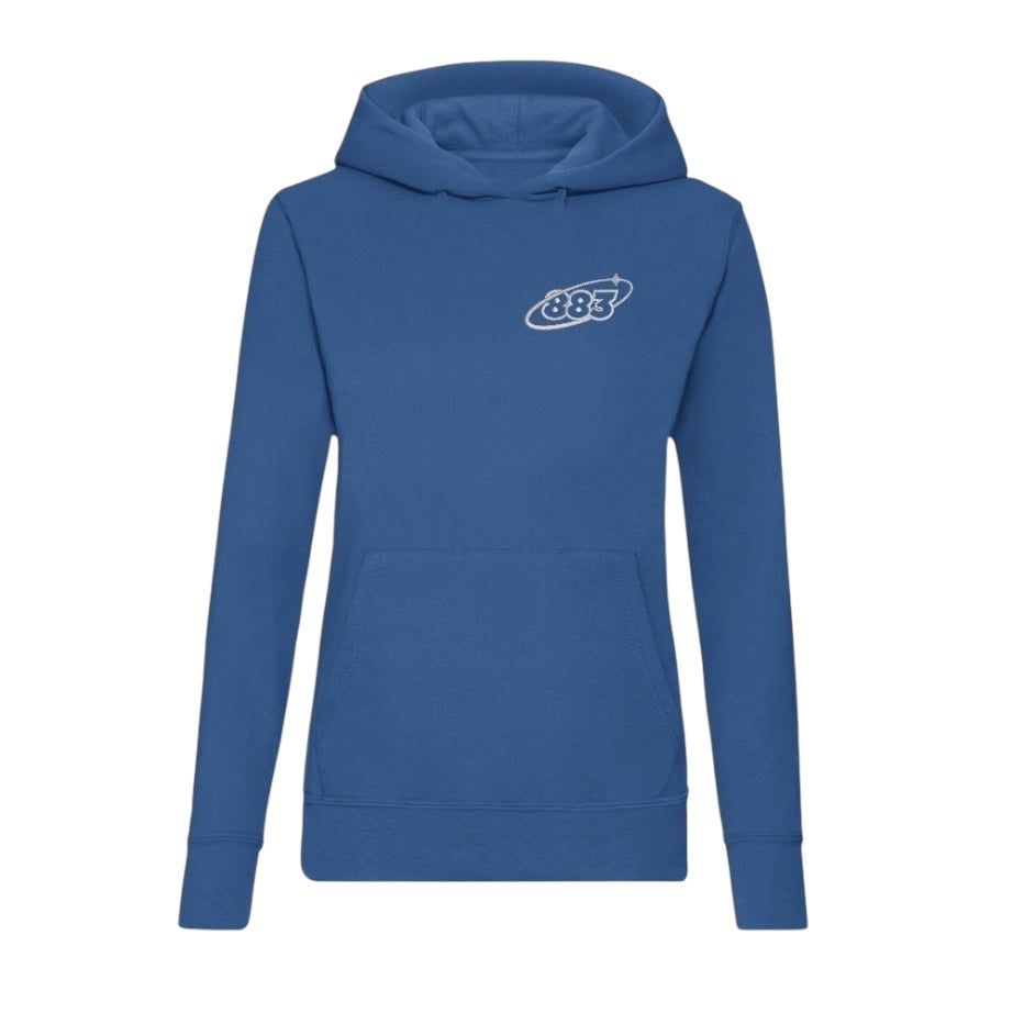 Centreforce blue hoody with 883 Orbit logo embroidered on the left chest. 