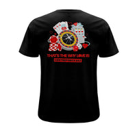 Black Centreforce 883 t-shirt with roulette wheel illustration and That’s The Way Love Is text printed on the back.