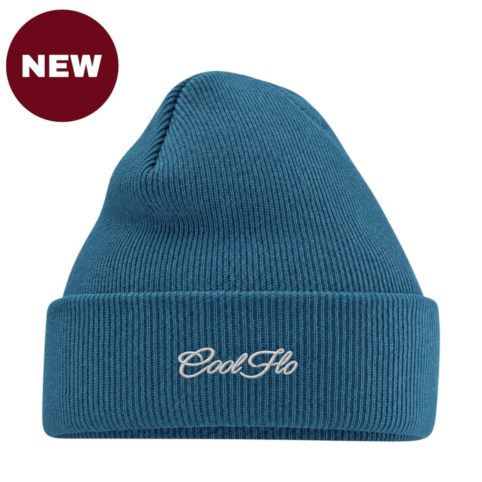 'NEW' Cool Flo Air Force Blue beanie with white script logo embroidered on the cuff.